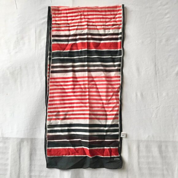 Vintage ECHO Striped Scarf Wrap Shawl Cotton Red Black Stripes 12 X 54" France - Picture 10 of 13